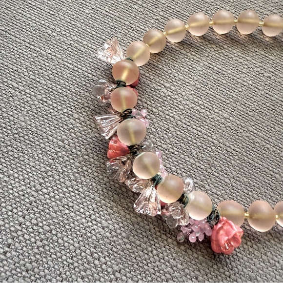 French Pink Floral Glass Beaded Necklace - Vintage 1980s - Picture 4 of 10